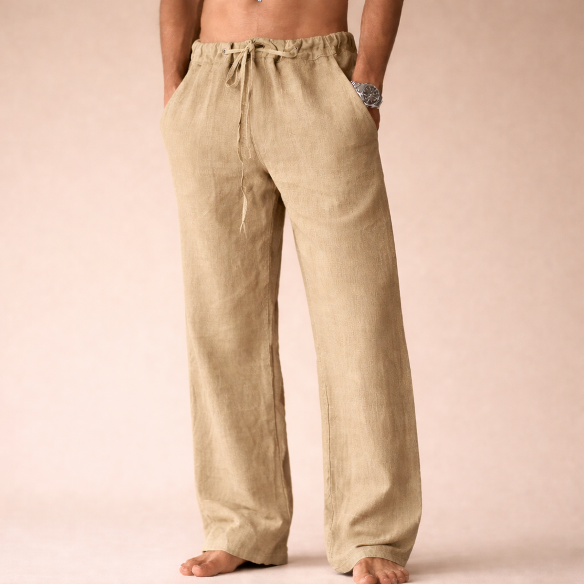 Pantalones de lino con cordón para hombre – corte holgado