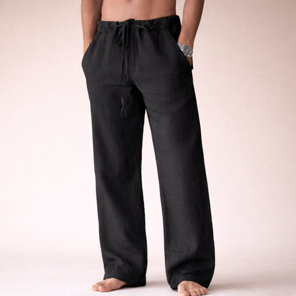 Pantalones de lino con cordón para hombre – corte holgado