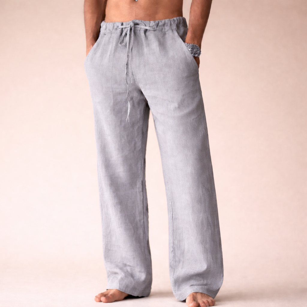 Pantalones de lino con cordón para hombre – corte holgado