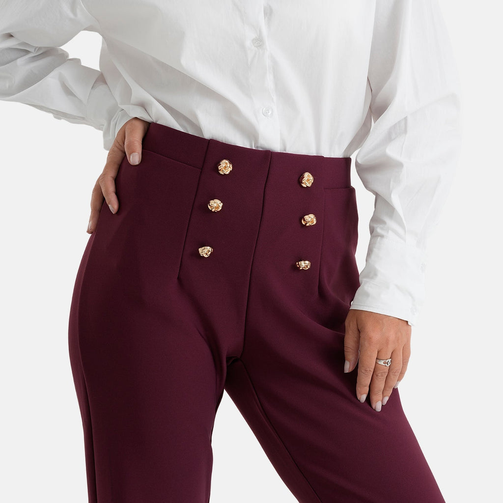 Pantalones de vestir elásticos para mujer con cintura elástica y cierre de botón