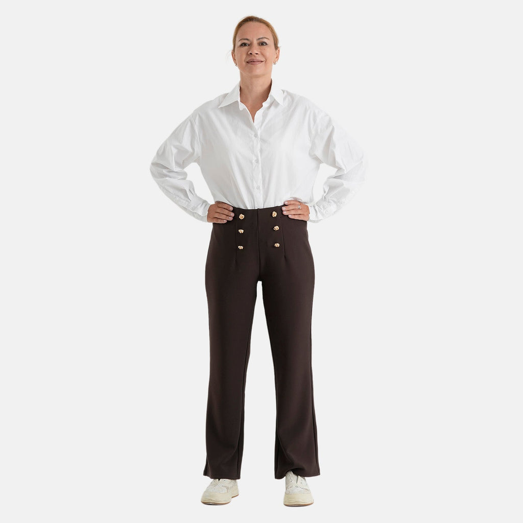 Pantalones de vestir elásticos para mujer con cintura elástica y cierre de botón