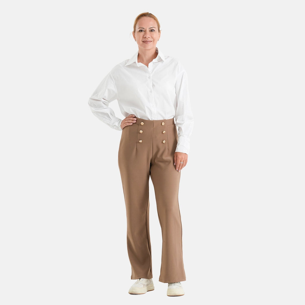 Pantalones de vestir elásticos para mujer con cintura elástica y cierre de botón
