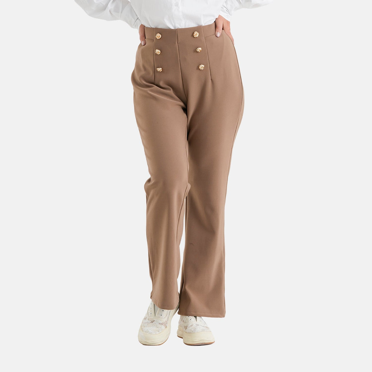 Pantalones de vestir elásticos para mujer con cintura elástica y cierre de botón