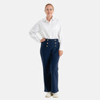 Pantalones de vestir elásticos para mujer con cintura elástica y cierre de botón