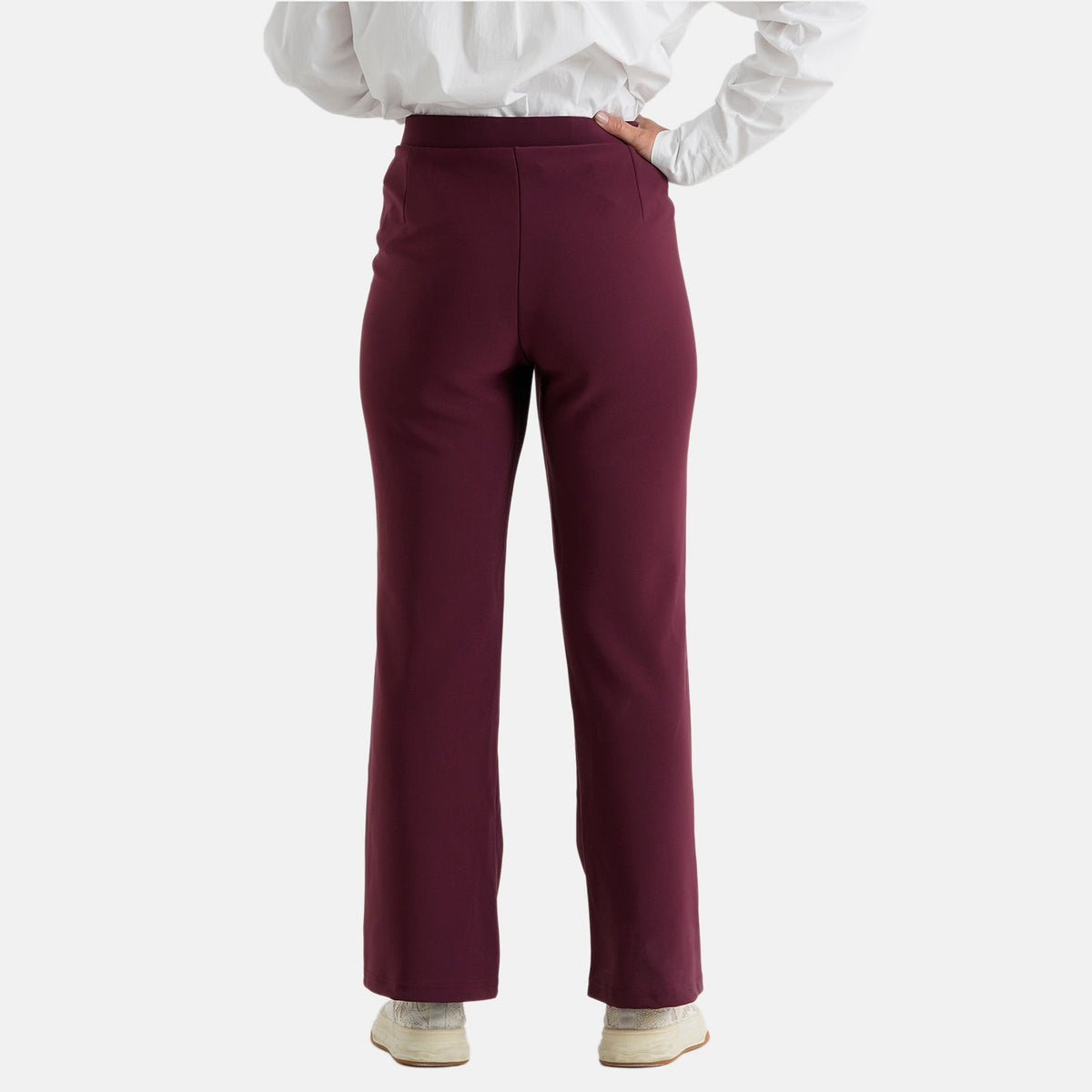 Pantalones de vestir elásticos para mujer con cintura elástica y cierre de botón