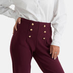 Pantalones de vestir elásticos para mujer con cintura elástica y cierre de botón