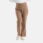 Pantalones de vestir elásticos para mujer con cintura elástica y cierre de botón