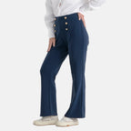 Pantalones de vestir elásticos para mujer con cintura elástica y cierre de botón
