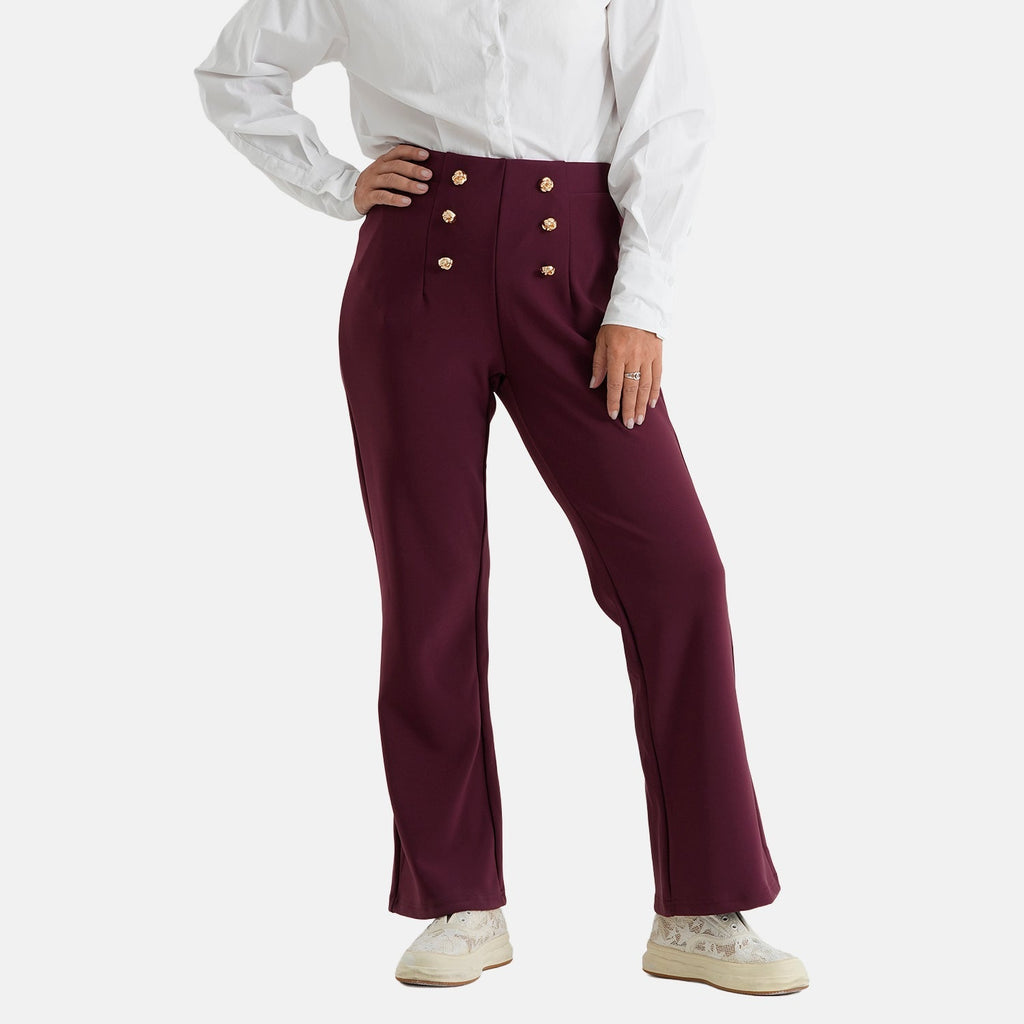 Pantalones de vestir elásticos para mujer con cintura elástica y cierre de botón