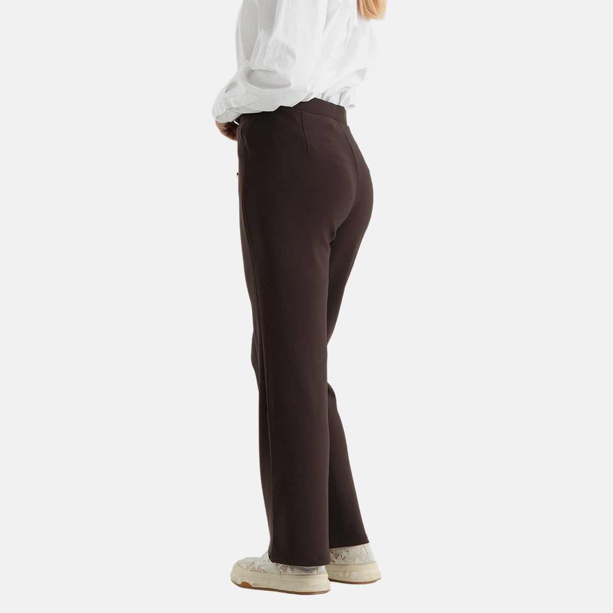 Pantalones de vestir elásticos para mujer con cintura elástica y cierre de botón