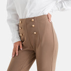 Pantalones de vestir elásticos para mujer con cintura elástica y cierre de botón