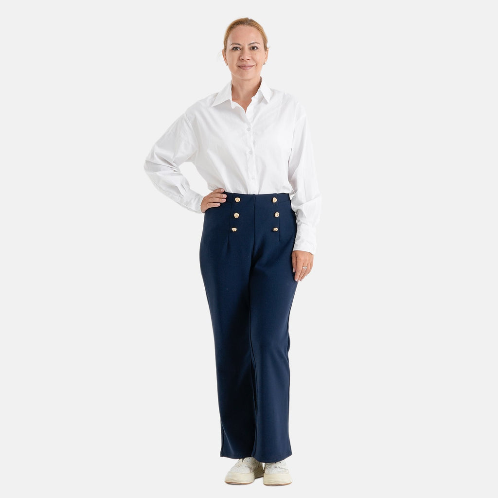 Pantalones de vestir elásticos para mujer con cintura elástica y cierre de botón