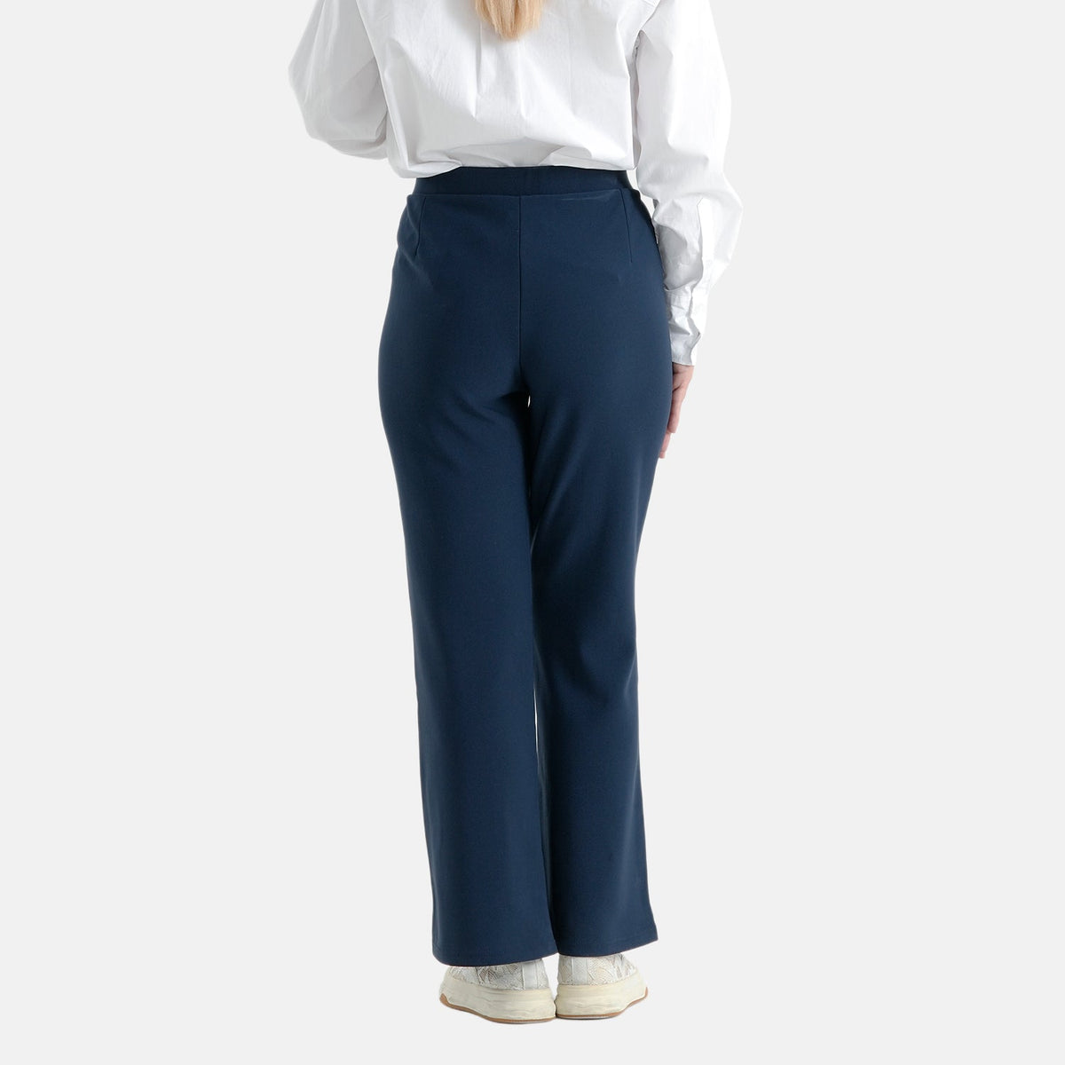 Pantalones de vestir elásticos para mujer con cintura elástica y cierre de botón