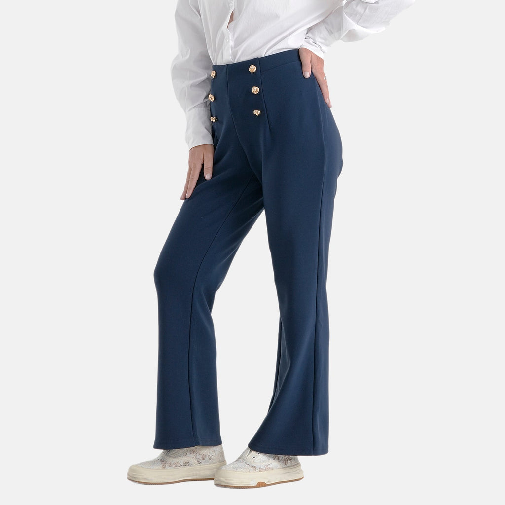 Pantalones de vestir elásticos para mujer con cintura elástica y cierre de botón