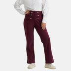 Pantalones de vestir elásticos para mujer con cintura elástica y cierre de botón