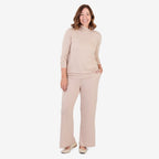 Pantalones de pernera ancha con acabado jaspeado cepillado – Pantalón de cintura elástica con cordón para mujer | Chocol