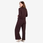 Pantalones de pernera ancha con acabado jaspeado cepillado – Pantalón de cintura elástica con cordón para mujer | Chocol