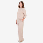 Pantalones de pernera ancha con acabado jaspeado cepillado – Pantalón de cintura elástica con cordón para mujer | Chocol