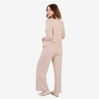 Pantalones de pernera ancha con acabado jaspeado cepillado – Pantalón de cintura elástica con cordón para mujer | Chocol