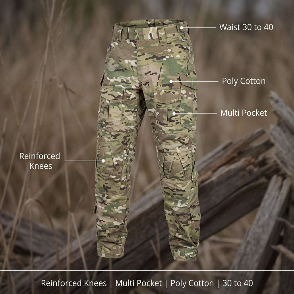 Pantalones tácticos de combate para hombre con rodillas reforzadas y camuflaje