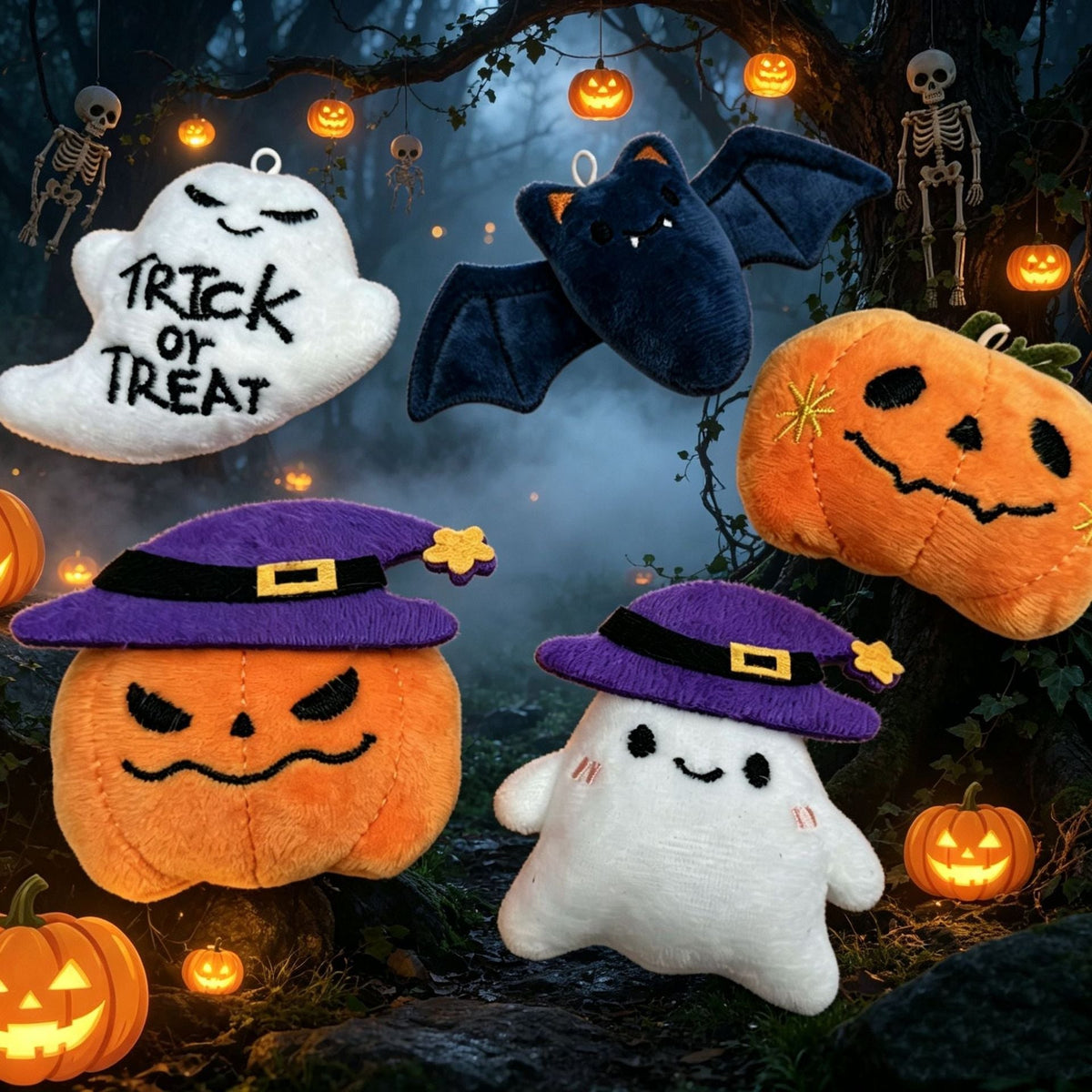 Peluche de fantasma de Halloween con tejido suave y cara bordada