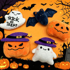 Peluche de fantasma de Halloween con tejido suave y cara bordada