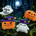 Peluche de fantasma de Halloween con tejido suave y cara bordada