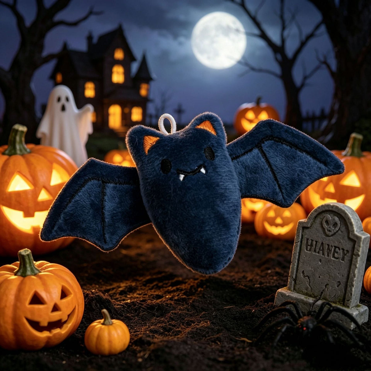 Peluche de fantasma de Halloween con tejido suave y cara bordada