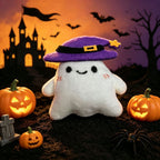Peluche de fantasma de Halloween con tejido suave y cara bordada