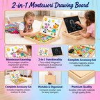 Pizarra de dibujo Montessori 2 en 1 de madera | Lado magnético y lado para escribir | Manera divertida de aprender forma