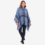 Poncho de cuadros tweed para mujer Sugar Crisp con cuello vuelto y bajo con flecos