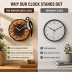Reloj de pared con pájaro carpintero oscilante y números romanos – Decoración rústica inspirada en la naturaleza