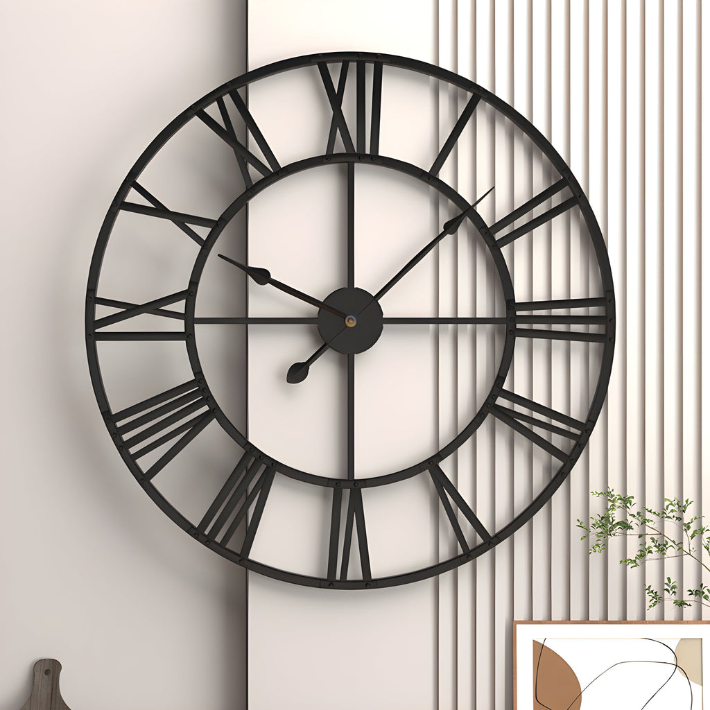 Reloj de pared de hierro con números romanos diseño silencioso