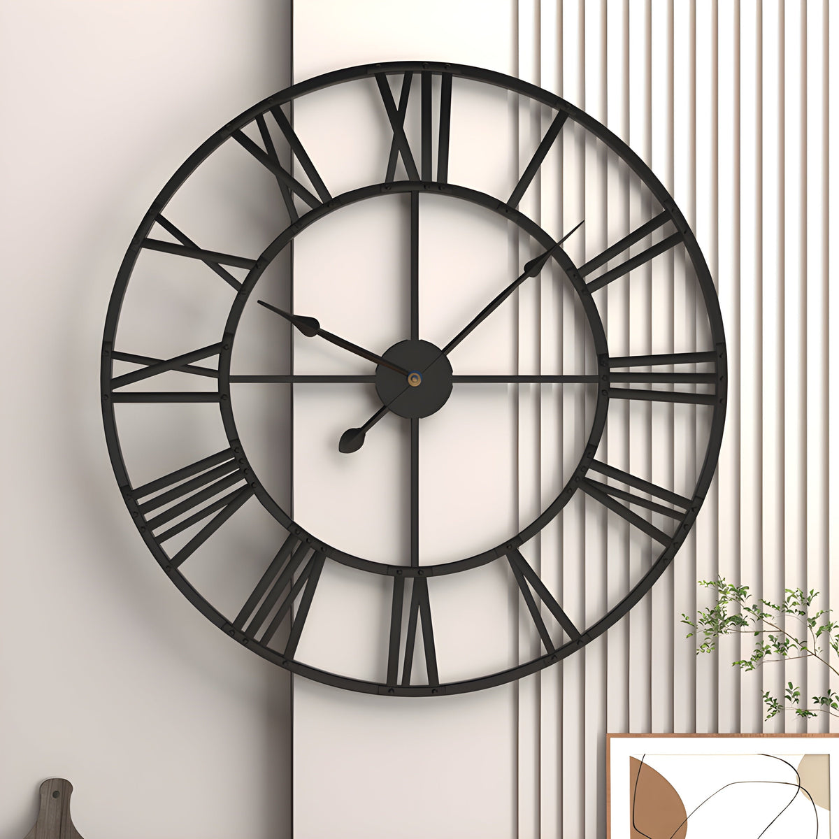Reloj de pared de hierro con números romanos diseño silencioso