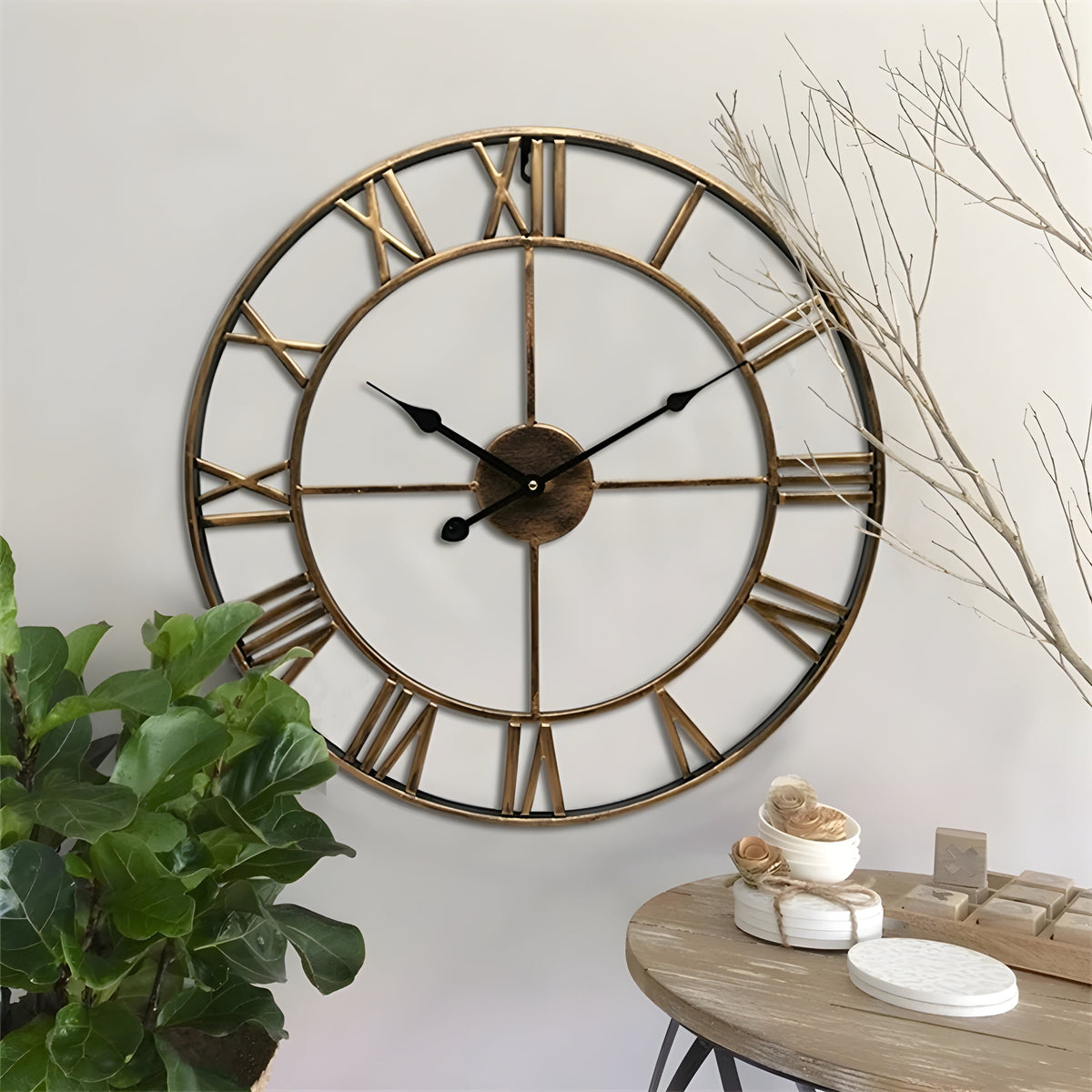 Reloj de pared de hierro con números romanos diseño silencioso