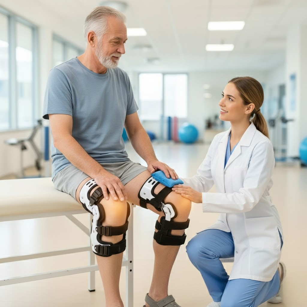 Rodillera de descarga con estabilización ajustable, izquierda o derecha, talla única – ArthroGuard