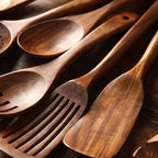 Set de 10 utensilios de cocina de teca natural