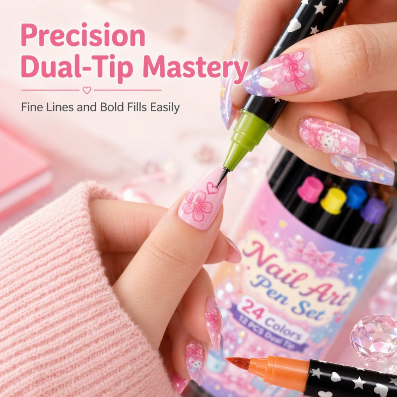 Set de 12 rotuladores de doble punta para nail art de 24 colores