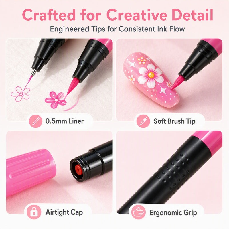 Set de 12 rotuladores de doble punta para nail art de 24 colores