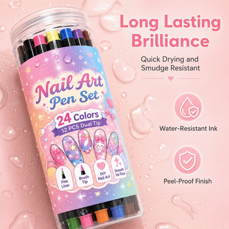 Set de 12 rotuladores de doble punta para nail art de 24 colores