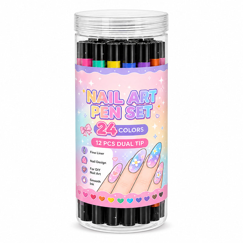 Set de 12 rotuladores de doble punta para nail art de 24 colores
