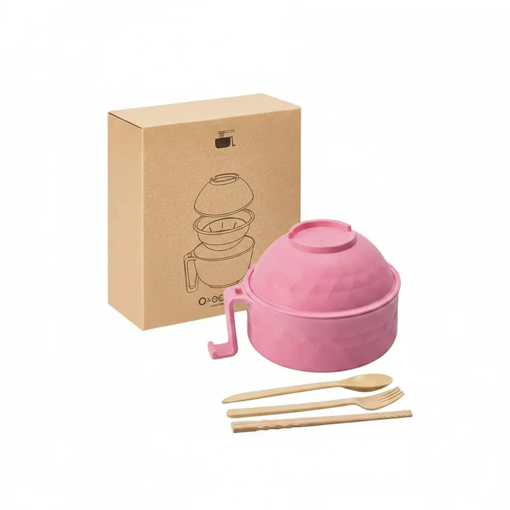 Set de 6 cuencos para fideos con asa resistente al calor y tapa de cierre hermético