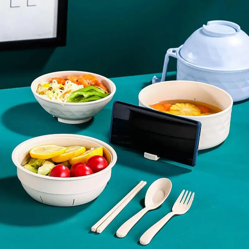 Set de 6 cuencos para fideos con asa resistente al calor y tapa de cierre hermético