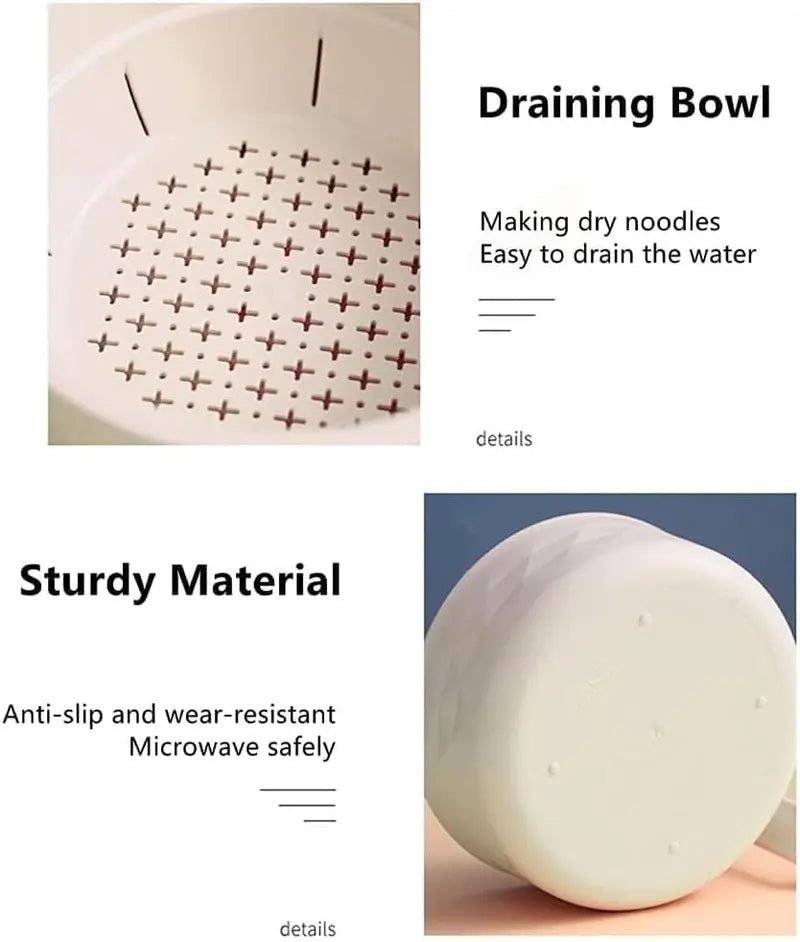 Set de 6 cuencos para fideos con asa resistente al calor y tapa de cierre hermético