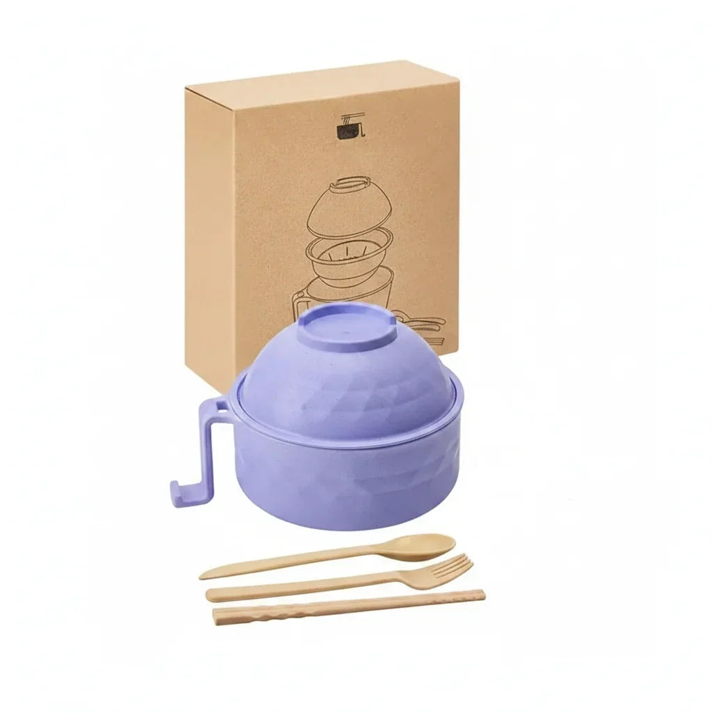 Set de 6 cuencos para fideos con asa resistente al calor y tapa de cierre hermético