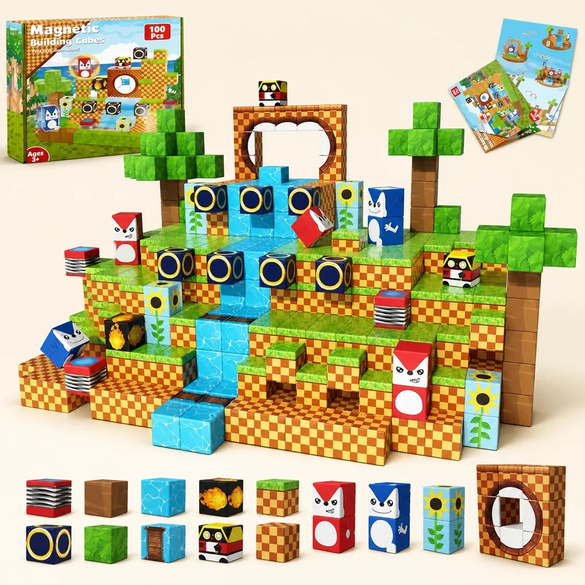 Set de construcción magnética de 100 cubos