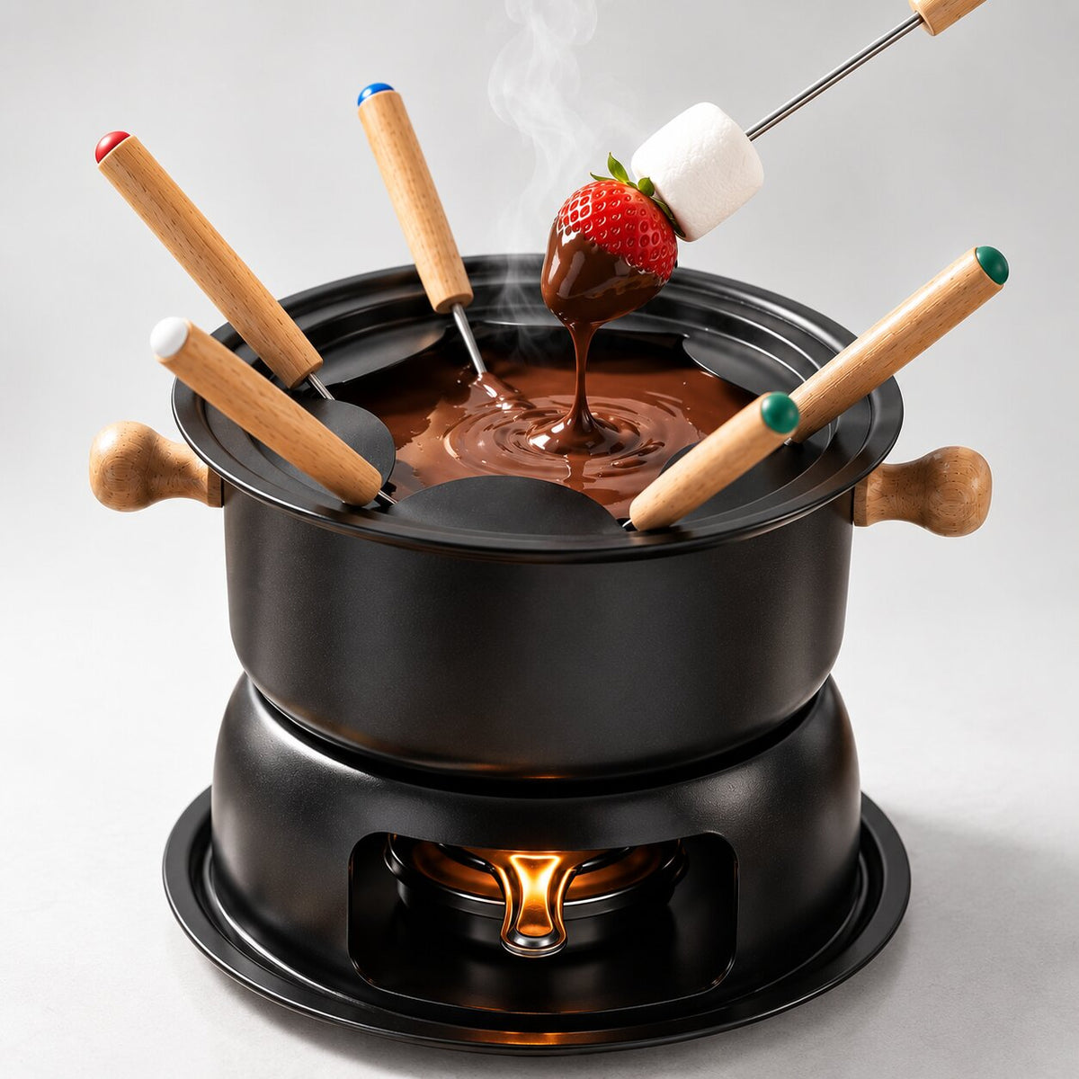 Set de fondue para chocolate y queso con 6 tenedores