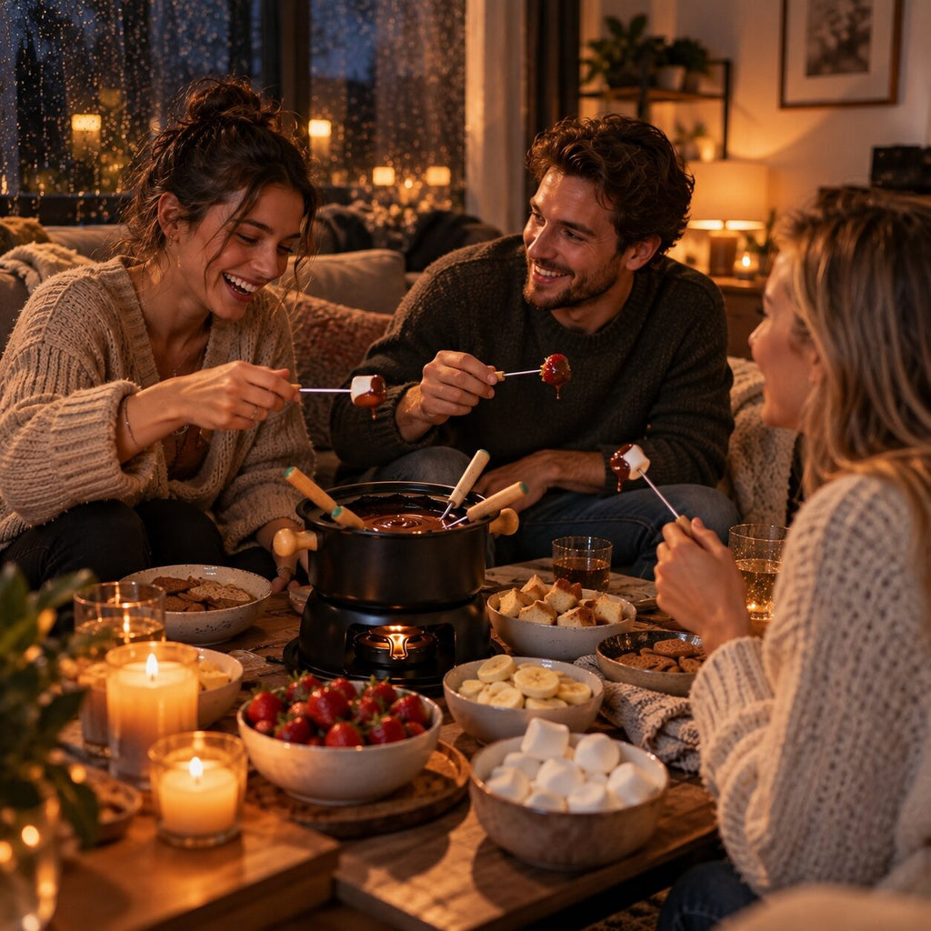 Set de fondue para chocolate y queso con 6 tenedores