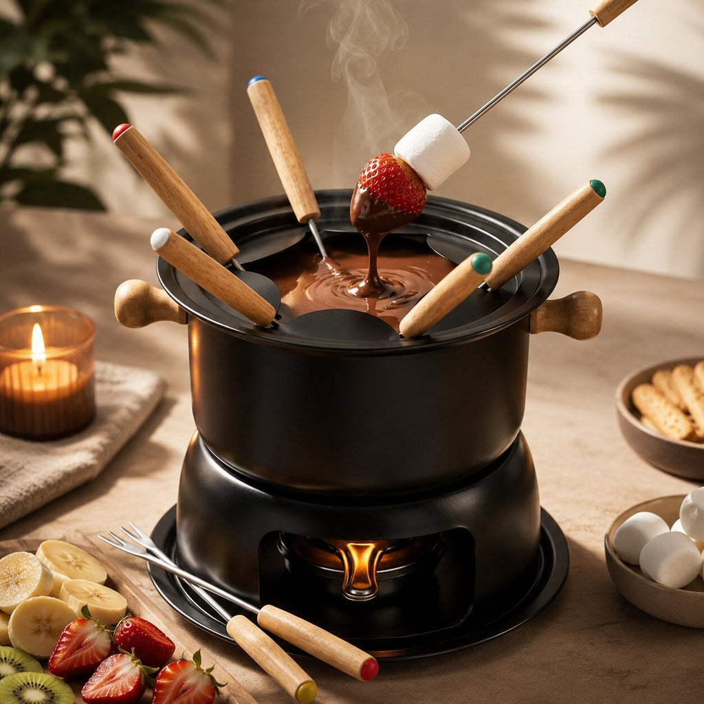 Set de fondue para chocolate y queso con 6 tenedores