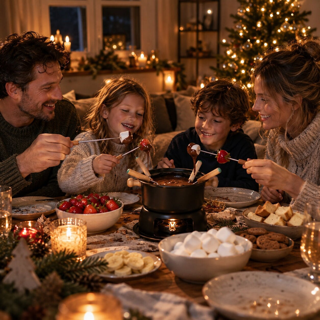 Set de fondue para chocolate y queso con 6 tenedores